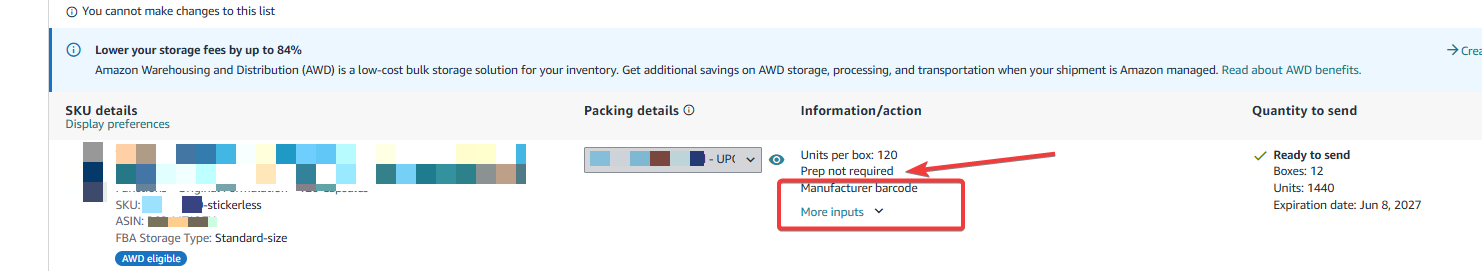 Showing the view inside the Amazon Send to Amazon page — converted to UPC Code for scans and changed Master Case Size